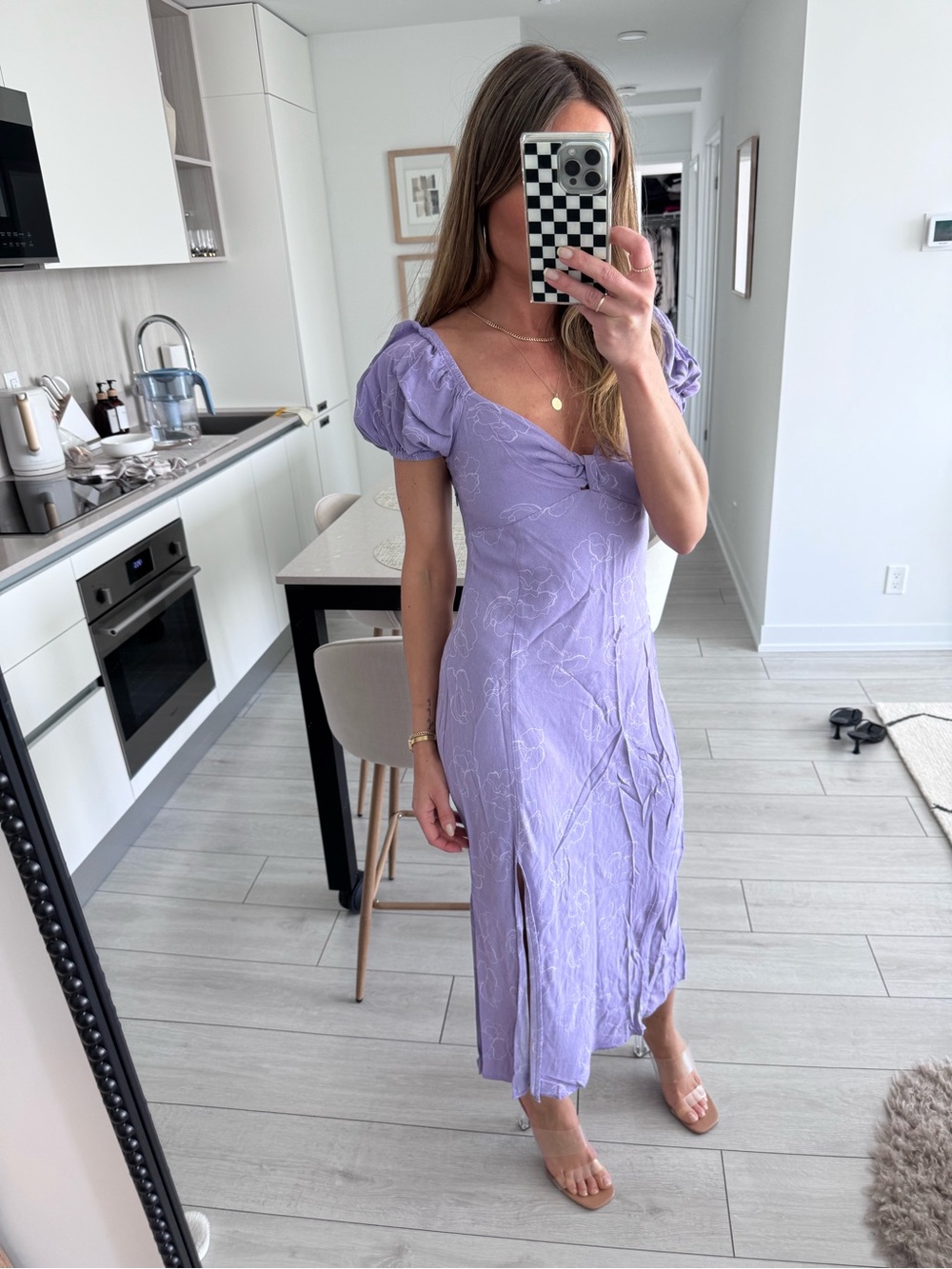 Dynamite Lavender Puff-Sleeve Midi Dress